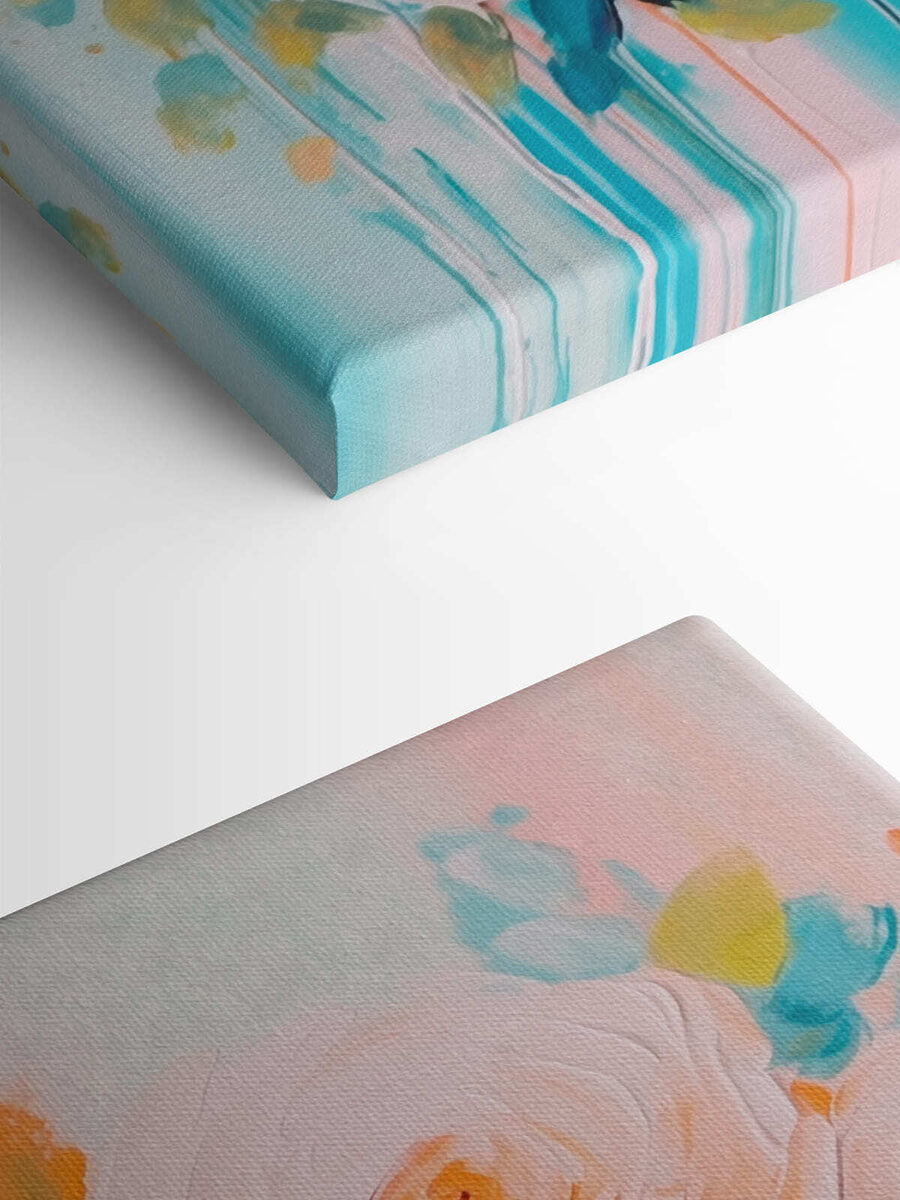 Schilderij van bloemen op een blauw oppervlak Schilderij van bloemen op een blauw oppervlak