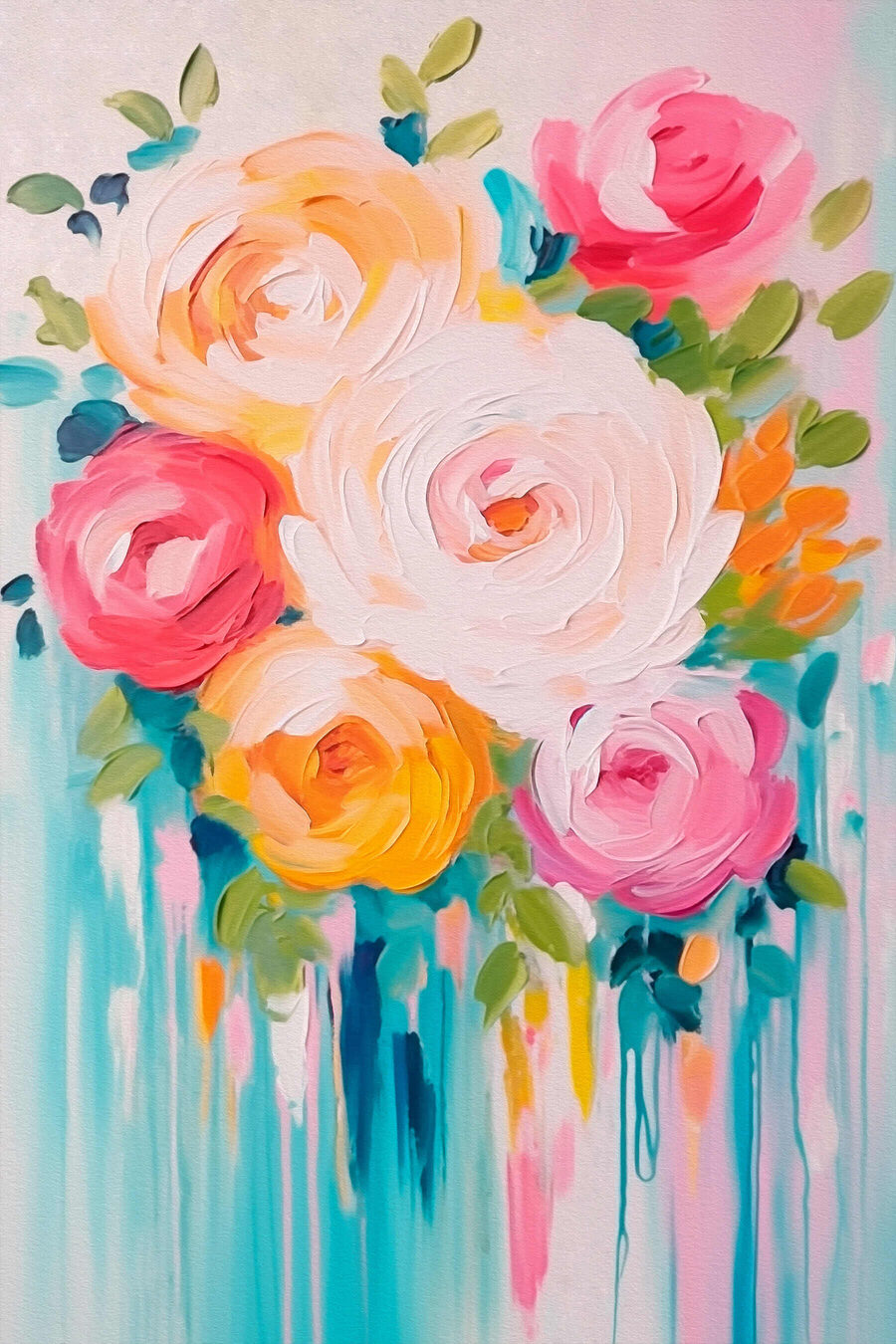 Schilderij van bloemen op een wit oppervlak Schilderij van bloemen op een wit oppervlak