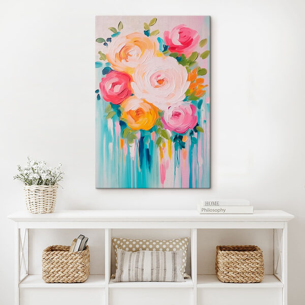 Schilderij van bloemen op een wit oppervlak Schilderij van bloemen op een wit oppervlak