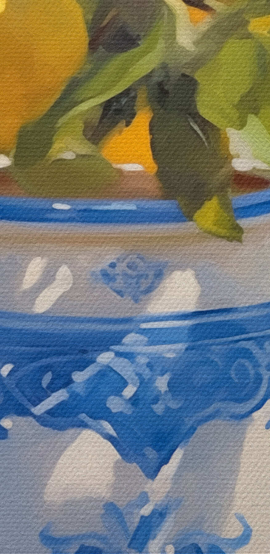 Schilderij van citroenen in een vaas