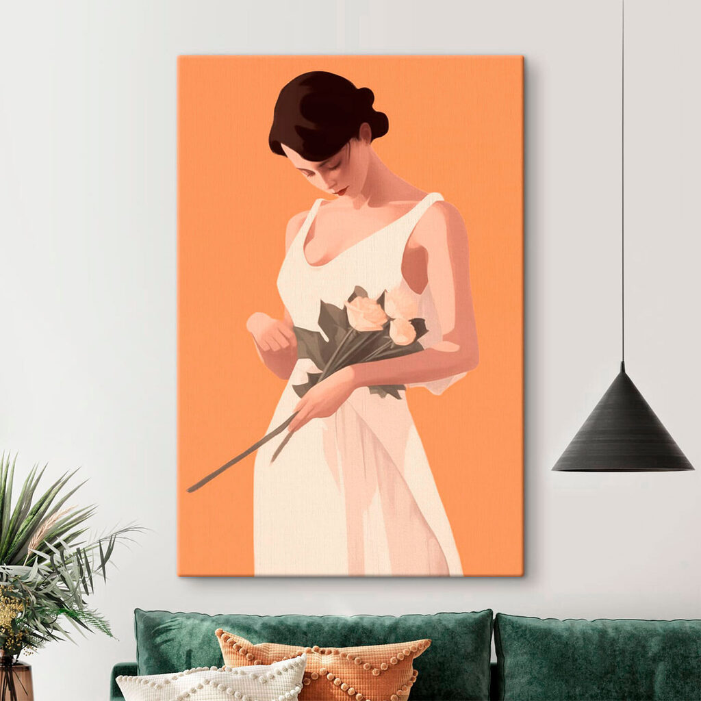 Woman in a white dress holding flowers Woman in a white dress holding flowers