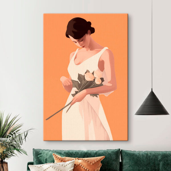 Vrouw in een witte jurk met bloemen Canvas Schilderijen Vrouw in een witte jurk met bloemen