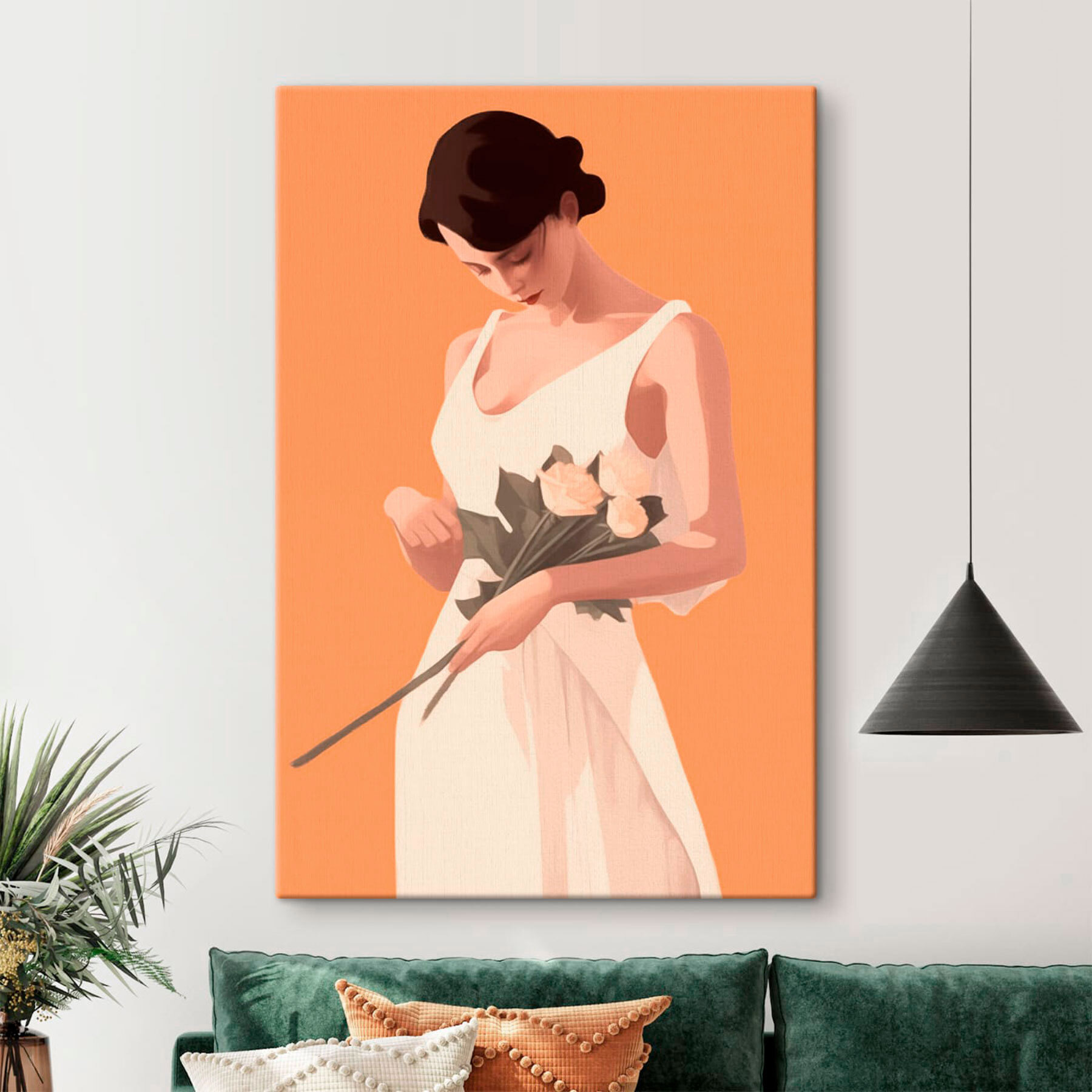 Woman in a white dress holding flowers Woman in a white dress holding flowers