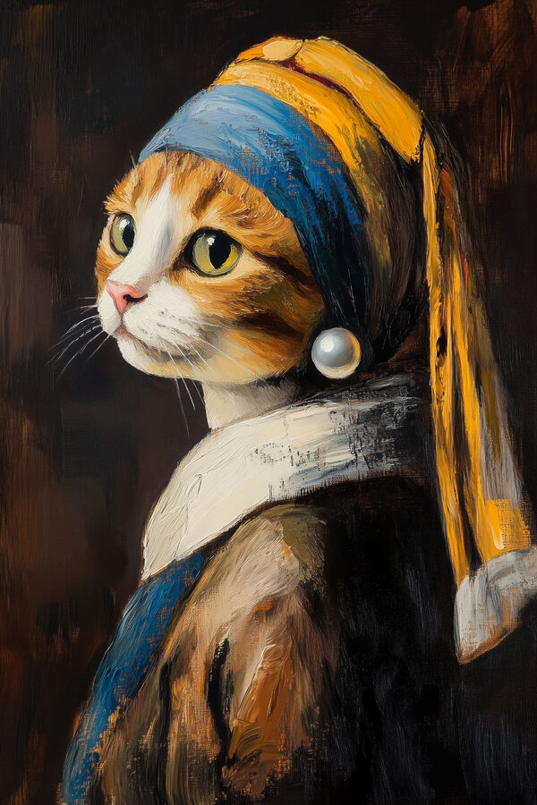 Schilderij van een kat met een parel Schilderij van een kat met een parel