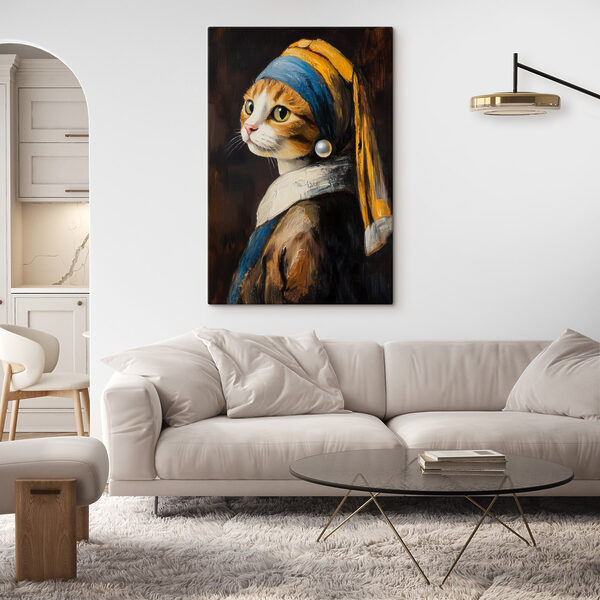 Schilderij van een kat met een parel Schilderij van een kat met een parel