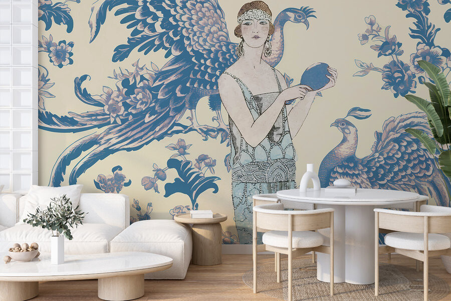 Vrouw met een rond blauw voorwerp