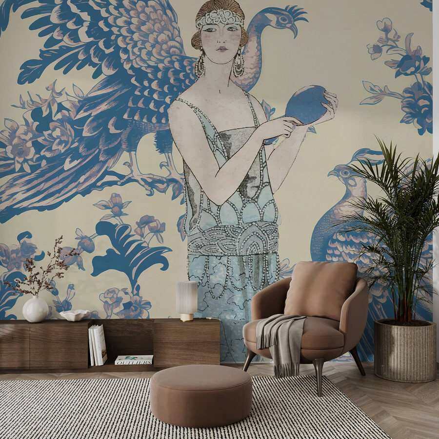Vrouw met een rond blauw voorwerp