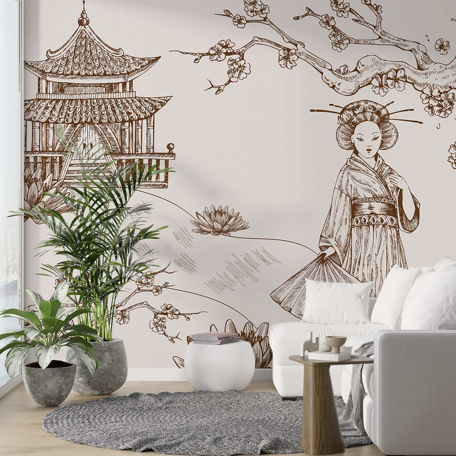 Tekening van een vrouw in een kimono