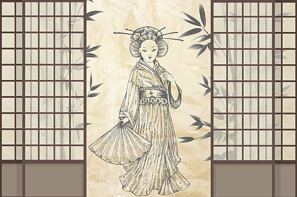 Tekening van een vrouw in een kimono Tekening van een vrouw in een kimono