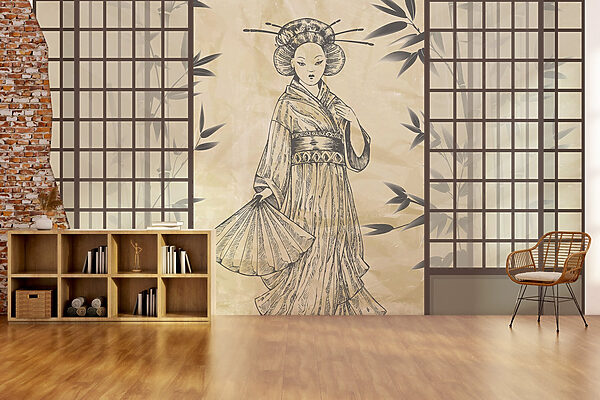 Tekening van een vrouw in een kimono Tekening van een vrouw in een kimono