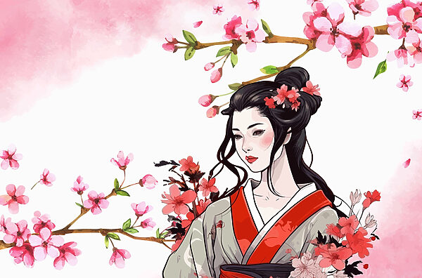Vrouw in een kimono met bloemen Vrouw in een kimono met bloemen