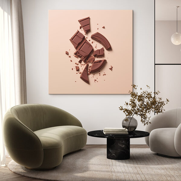 Gebroken chocoladereep op een roze oppervlak Gebroken chocoladereep op een roze oppervlak
