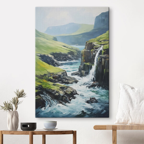 Waterval in een vallei Canvas Schilderijen Waterval in een vallei