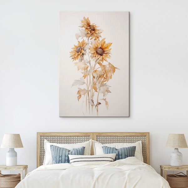 Schilderij van zonnebloemen op een witte achtergrond Schilderij van zonnebloemen op een witte achtergrond