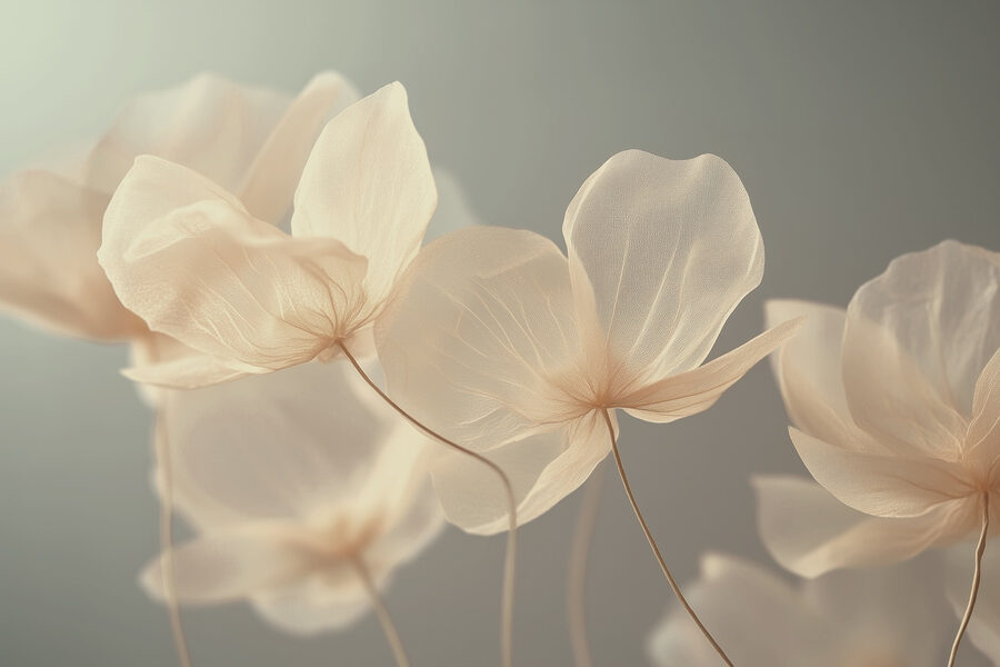 Delicate bloemen in zachte tinten.