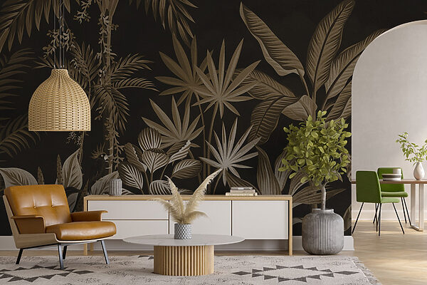 Behang met planten en bladeren Behang met planten en bladeren