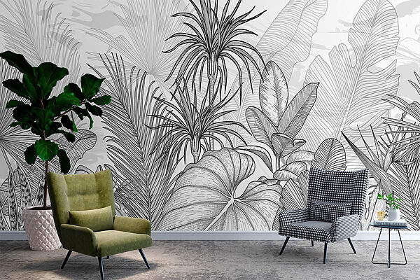 Zwart-wit tekening van planten Zwart-wit tekening van planten