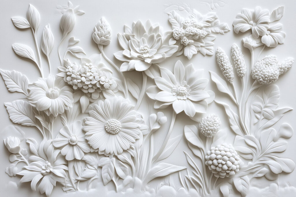 Witte bloem sculptuur op een wit oppervlak Witte bloem sculptuur op een wit oppervlak