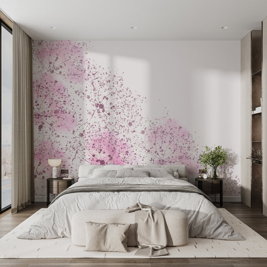 Fotobehang Roze bloemen met paarse vlekken - Afbeelding 2