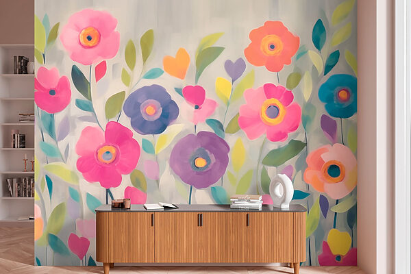 Schilderij van bloemen en bladeren Schilderij van bloemen en bladeren