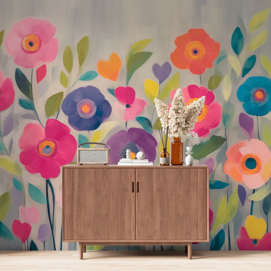 Schilderij van bloemen en bladeren