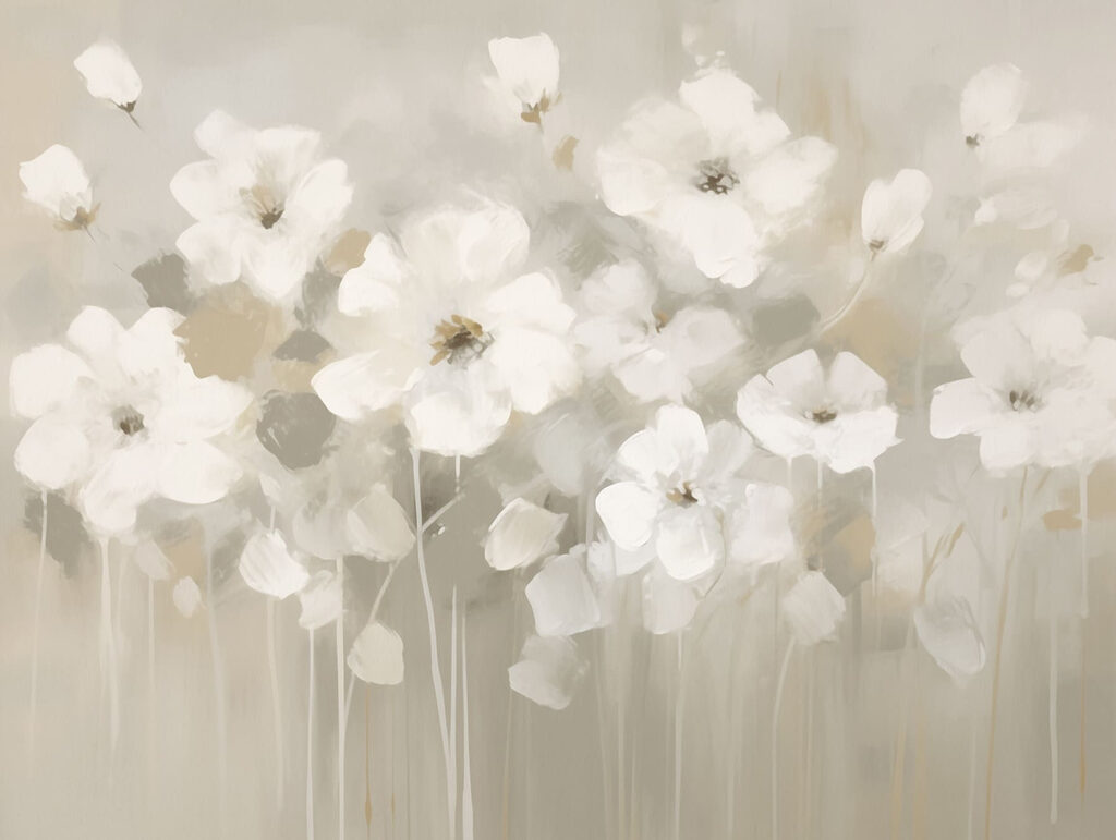 Schilderij van witte bloemen Schilderij van witte bloemen