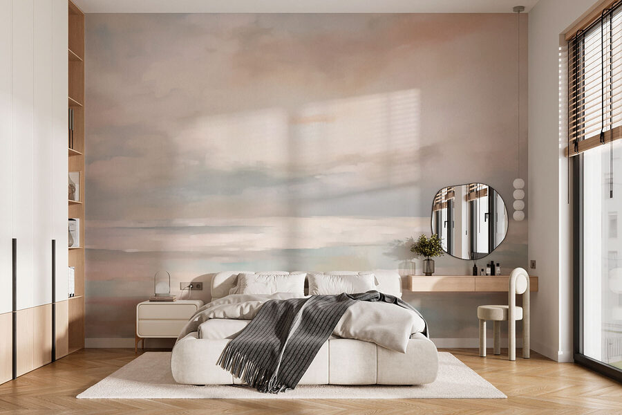 Fotobehang Schilderij van een bewolkte hemel