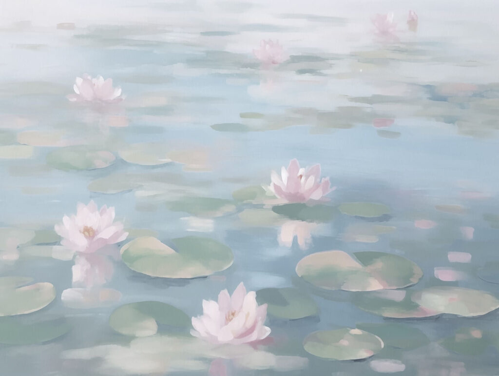 Water met lelieblad en roze bloemen Water met lelieblad en roze bloemen
