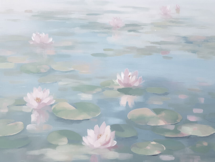 Water met lelieblad en roze bloemen Water met lelieblad en roze bloemen