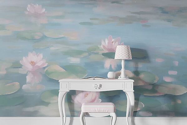 Water met lelieblad en roze bloemen Water met lelieblad en roze bloemen