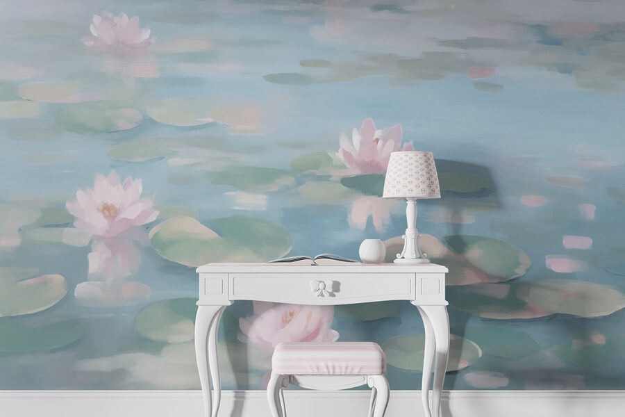 Water met lelieblad en roze bloemen Water met lelieblad en roze bloemen
