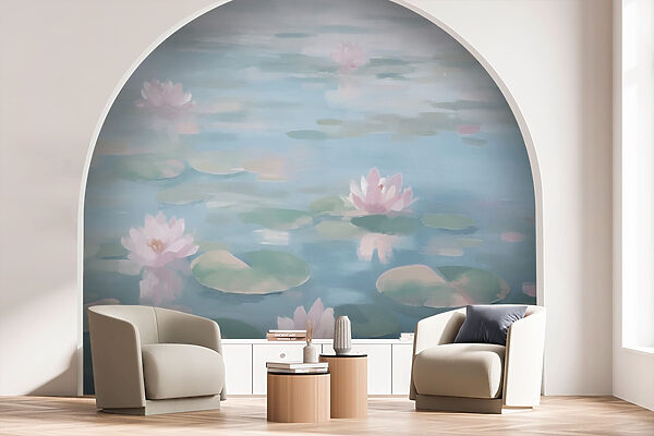 Water met lelieblad en roze bloemen Water met lelieblad en roze bloemen