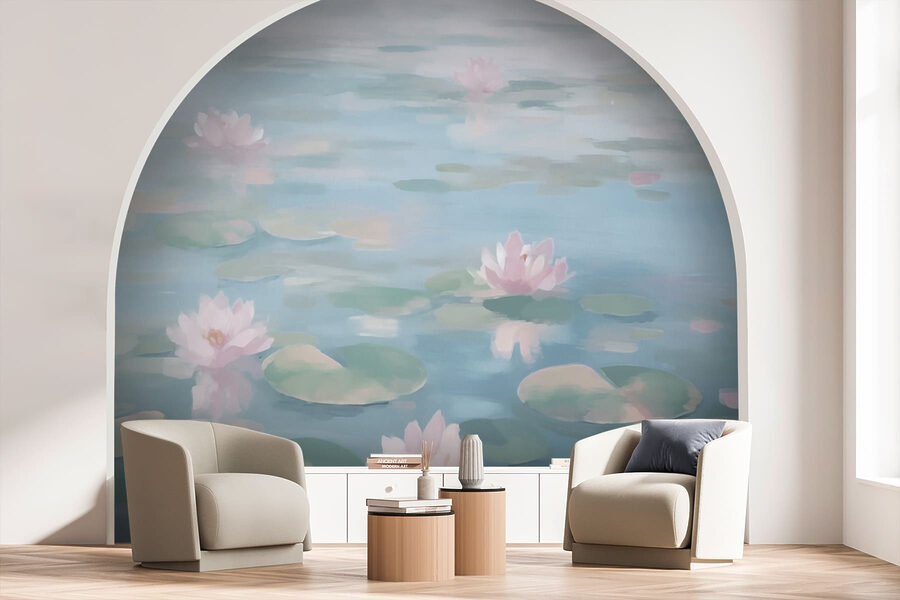 Water met lelieblad en roze bloemen Water met lelieblad en roze bloemen