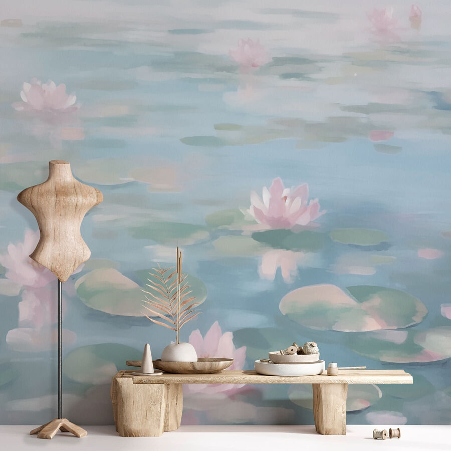 Water met lelieblad en roze bloemen Water met lelieblad en roze bloemen
