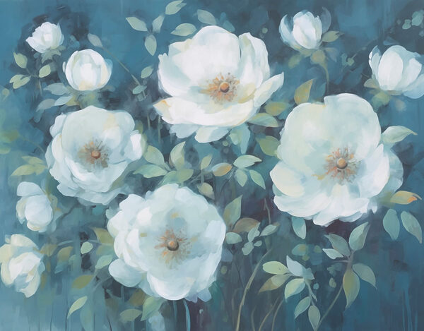 Schilderij van witte bloemen Schilderij van witte bloemen