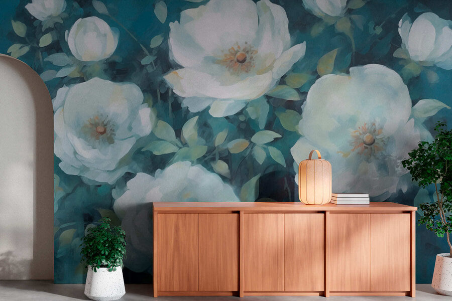 Schilderij van witte bloemen