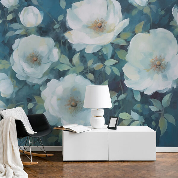 Schilderij van witte bloemen Schilderij van witte bloemen