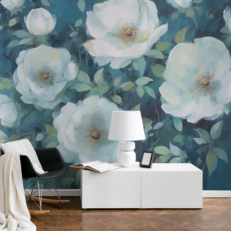 Schilderij van witte bloemen