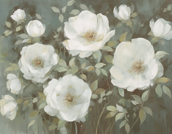 Schilderij van witte bloemen Schilderij van witte bloemen