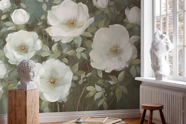 Schilderij van witte bloemen Schilderij van witte bloemen