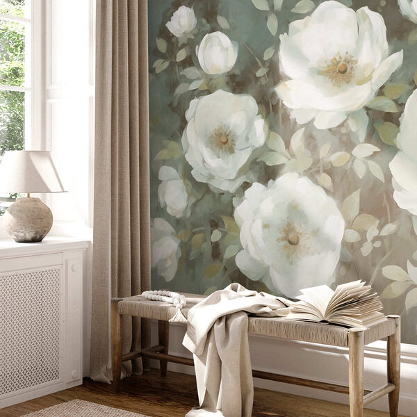 Schilderij van witte bloemen Schilderij van witte bloemen