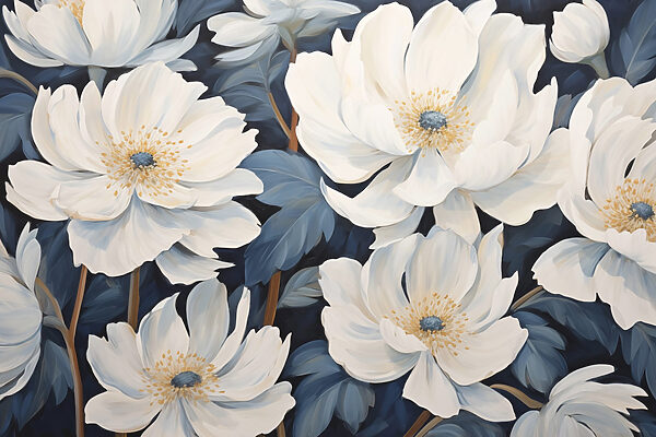 Schilderij van witte bloemen Schilderij van witte bloemen