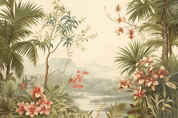 Behang met bloemen en bomen Behang met bloemen en bomen