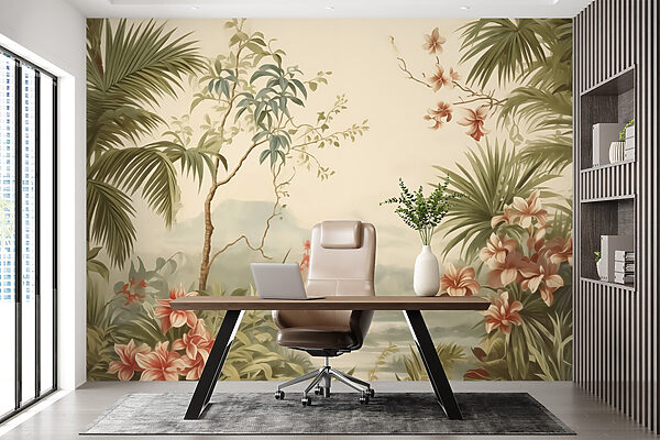 Behang met bloemen en bomen Behang met bloemen en bomen