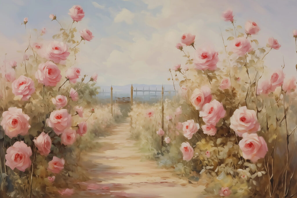 Schilderij van roze rozen Schilderij van roze rozen