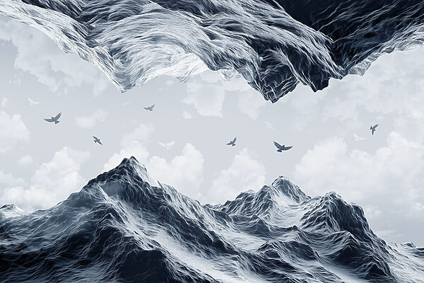 Birds flying over a snowy mountain
