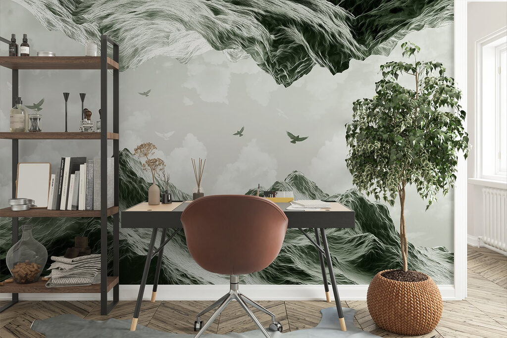Birds flying over mountains