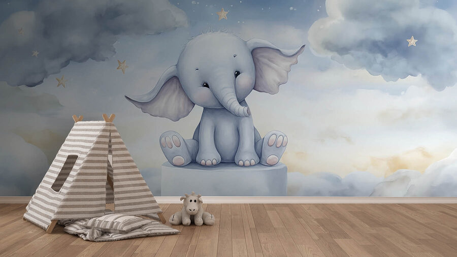 Spotprent van een olifant zittend op een platform