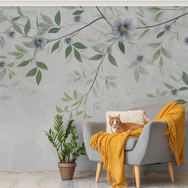Schilderij van bloemen en bladeren Schilderij van bloemen en bladeren
