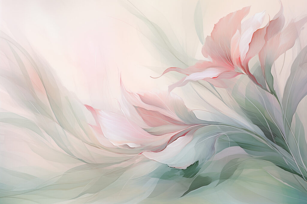 Schilderij van bloemen en bladeren Schilderij van bloemen en bladeren